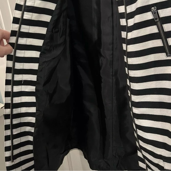 Halogen Black White Stripe Long Front Zip Lined Jacket Duster Size S - Picture 8 of 8